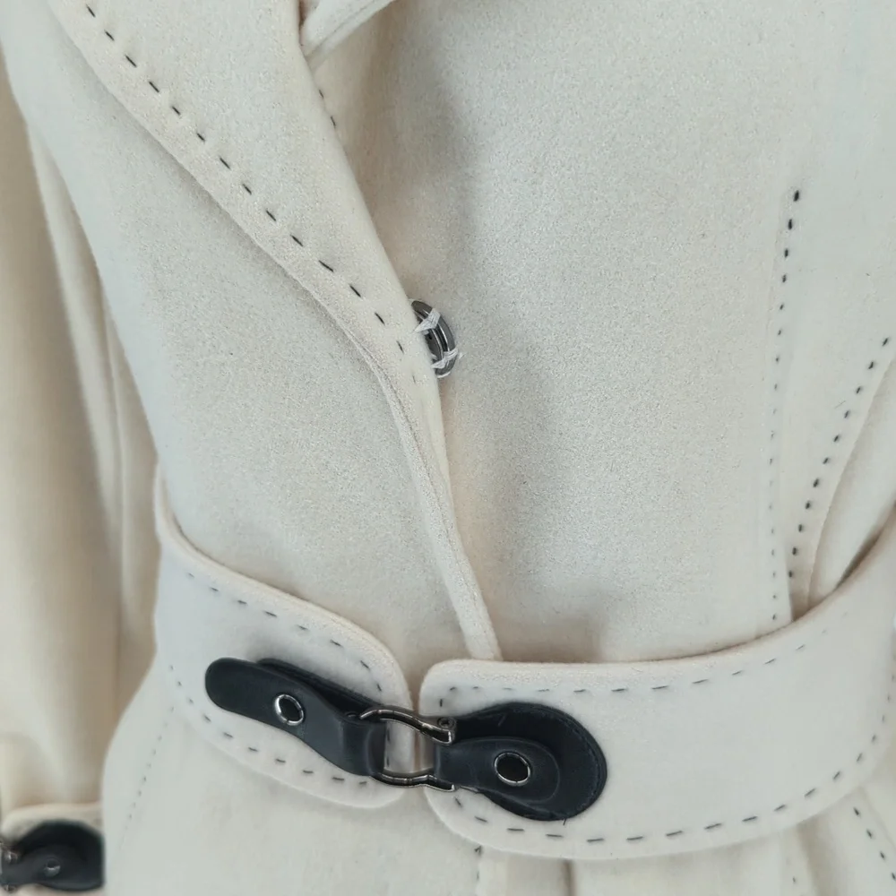 Via Spiga Wool Belted Peacoat Ivory Black 2P preppy classic winter city style - Picture 3 of 9